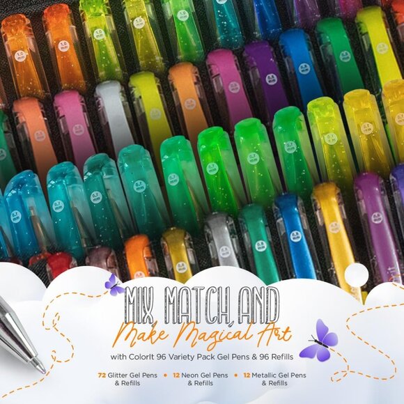 Gel Pens Set for Coloring – 192 Pack with 12 Metallic, 12 Neon, 72 Glitter Gel P - Picture 2 of 8